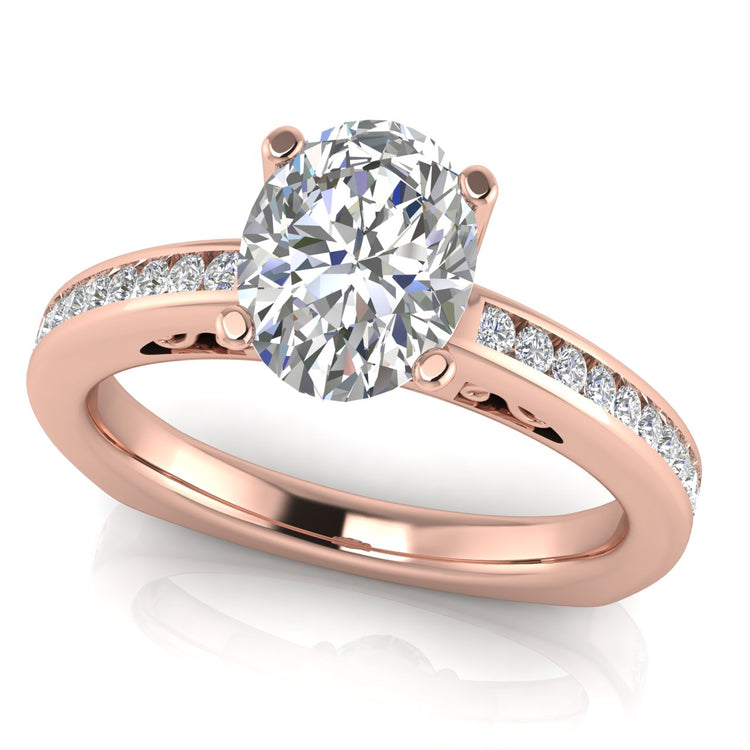 Euro Channel Set Oval Moissanite Engagement Ring