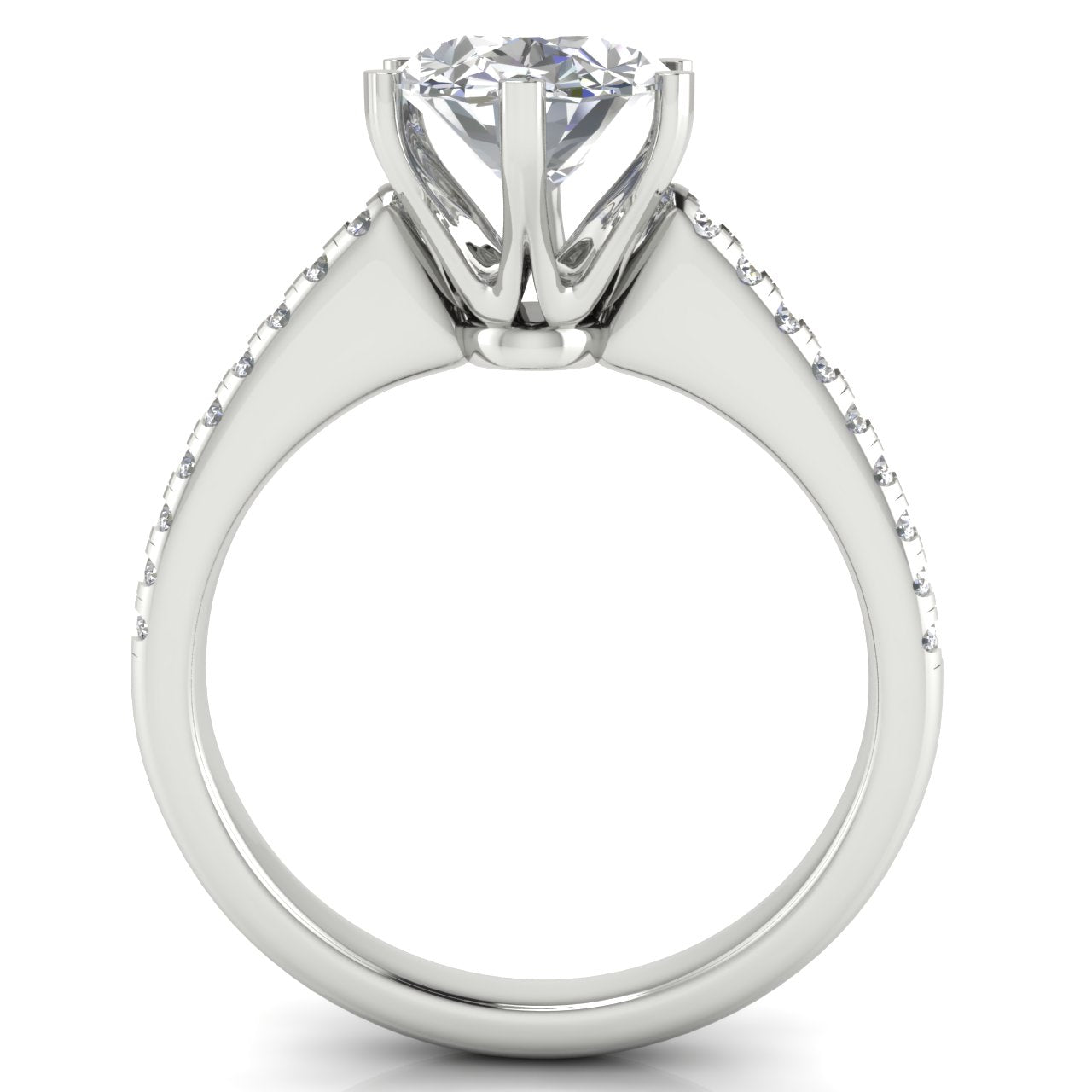 French Pave Oval Moissanite Engagement Ring