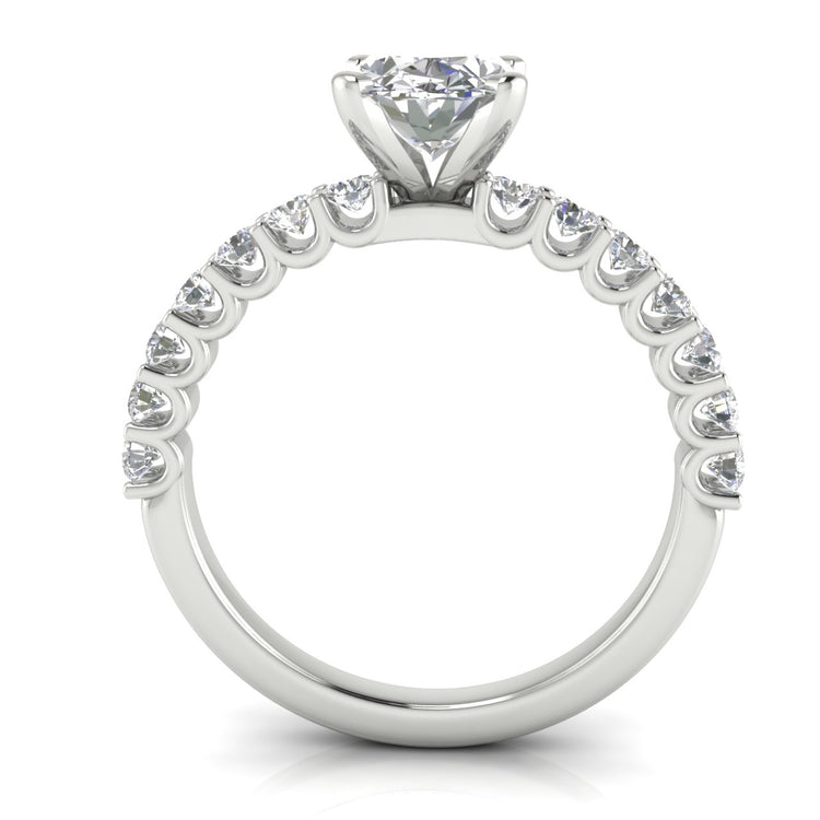 U Prong Pave Oval Moissanite Engagement Ring