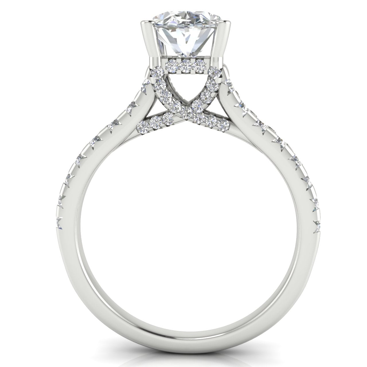 Bridge Pave Oval Cut Lab Diamond Engagement Ring