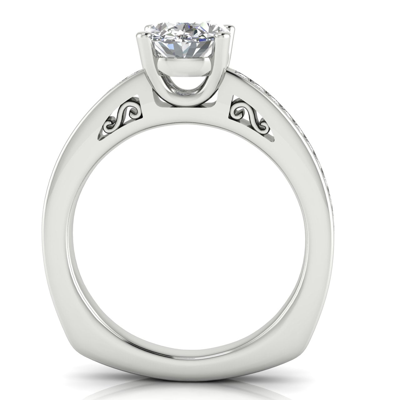 Euro Channel Set Oval Moissanite Engagement Ring