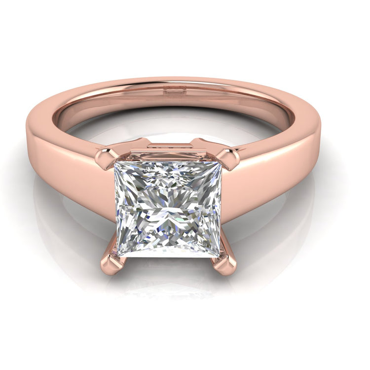 Wide Band Cathedral Princess Cut Moissanite Engagement Ring