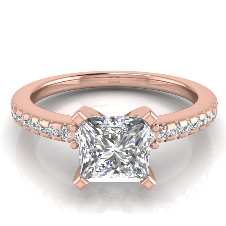 Floating Shoulder Princess Cut Moissanite Engagement Ring