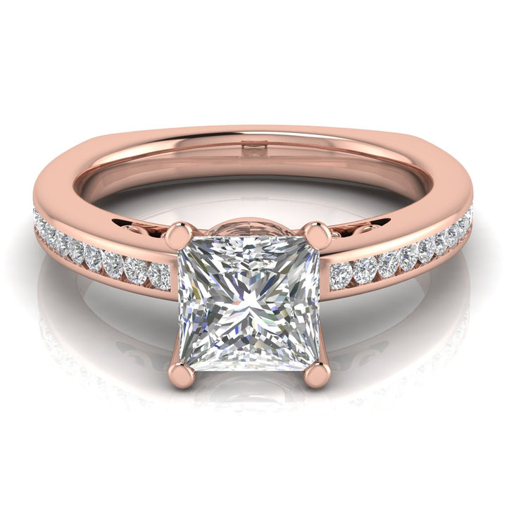 Euro Channel Set Princess Cut Moissanite Engagement Ring