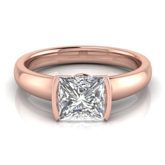 Half Bazel Floating Princess Cut Moissanite Engagement Ring