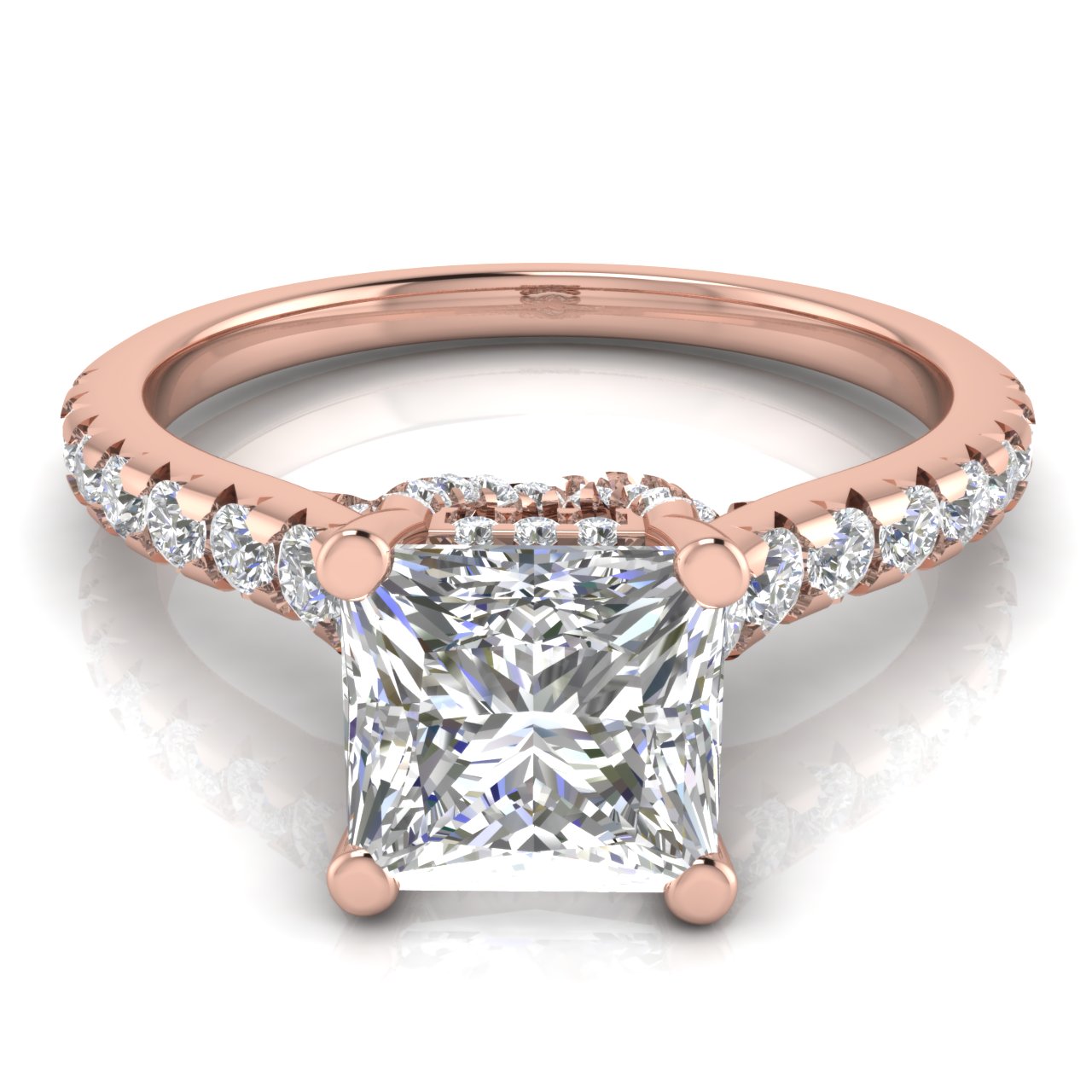 Bridge Pave Princess Cut Lab Diamond Engagement Ring