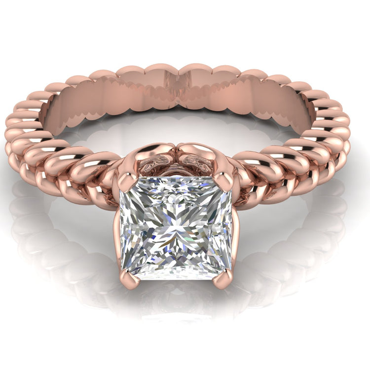 Rope Band Princess Cut Lab Diamond Engagement Ring