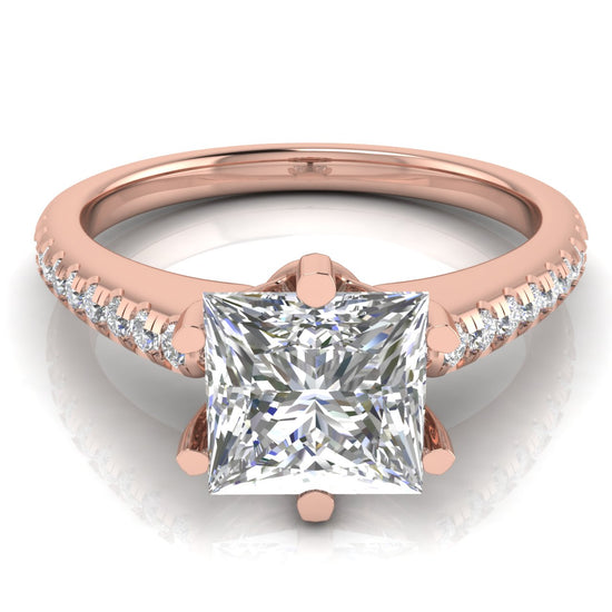 French Pave Princess Cut Moissanite Engagement Ring