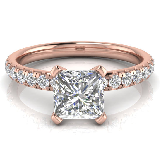 Classic Pave Princess Cut Lab Diamond Engagement Ring