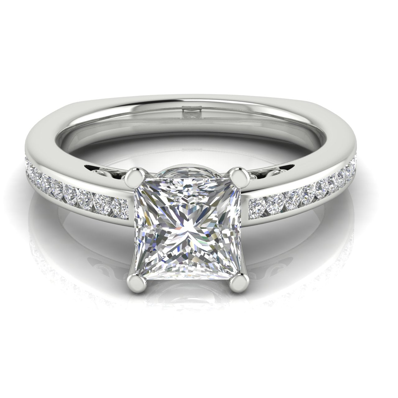 Euro Channel Set Princess Cut Moissanite Engagement Ring