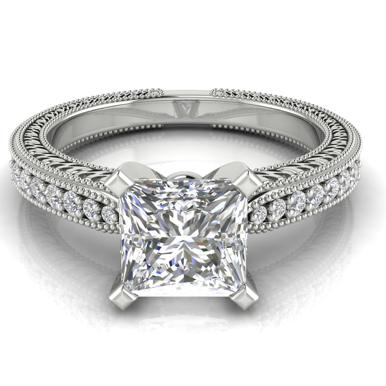 Tapered Vintage Inspired Princess Cut Moissanite Engagement Ring