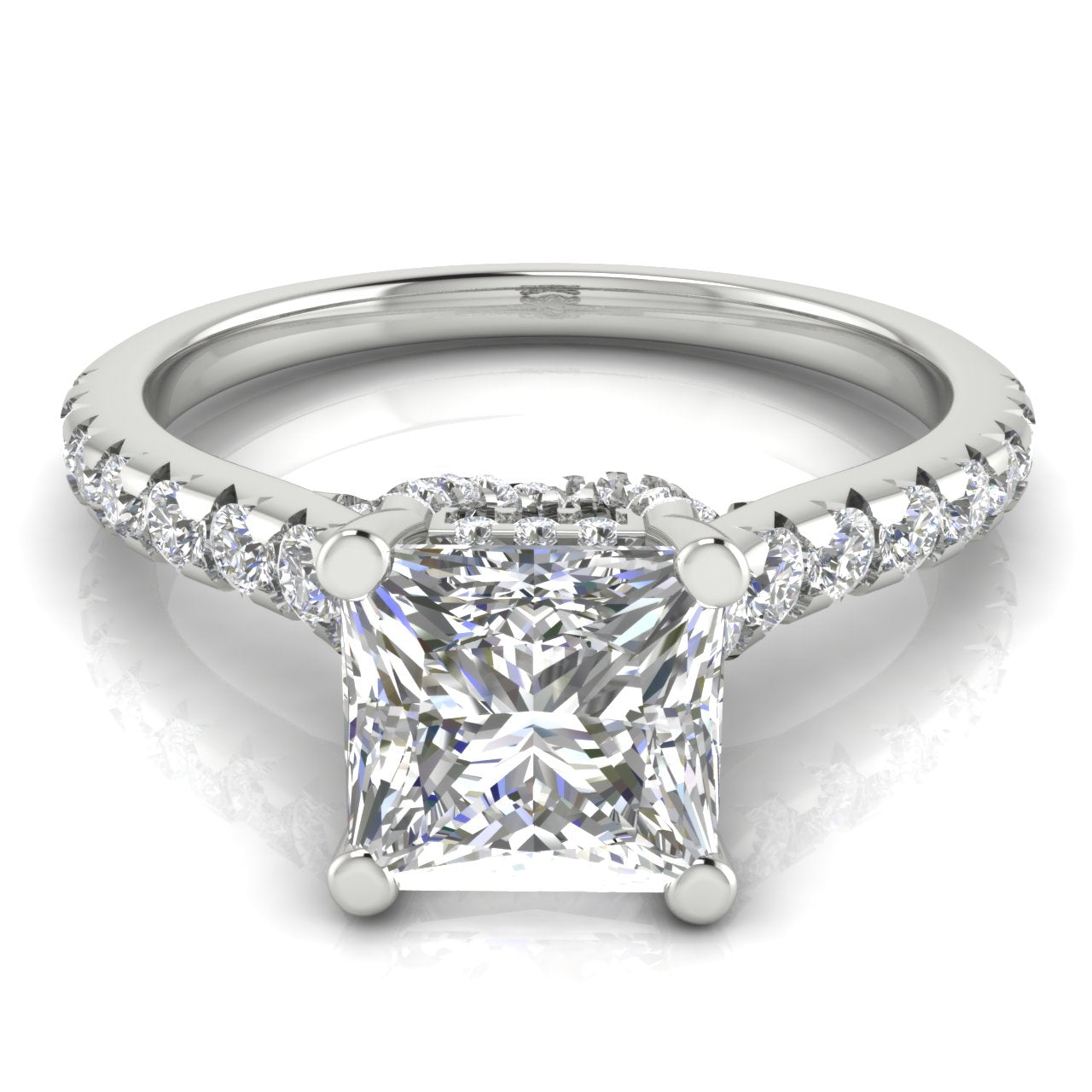 Bridge Pave Princess Cut Lab Diamond Engagement Ring