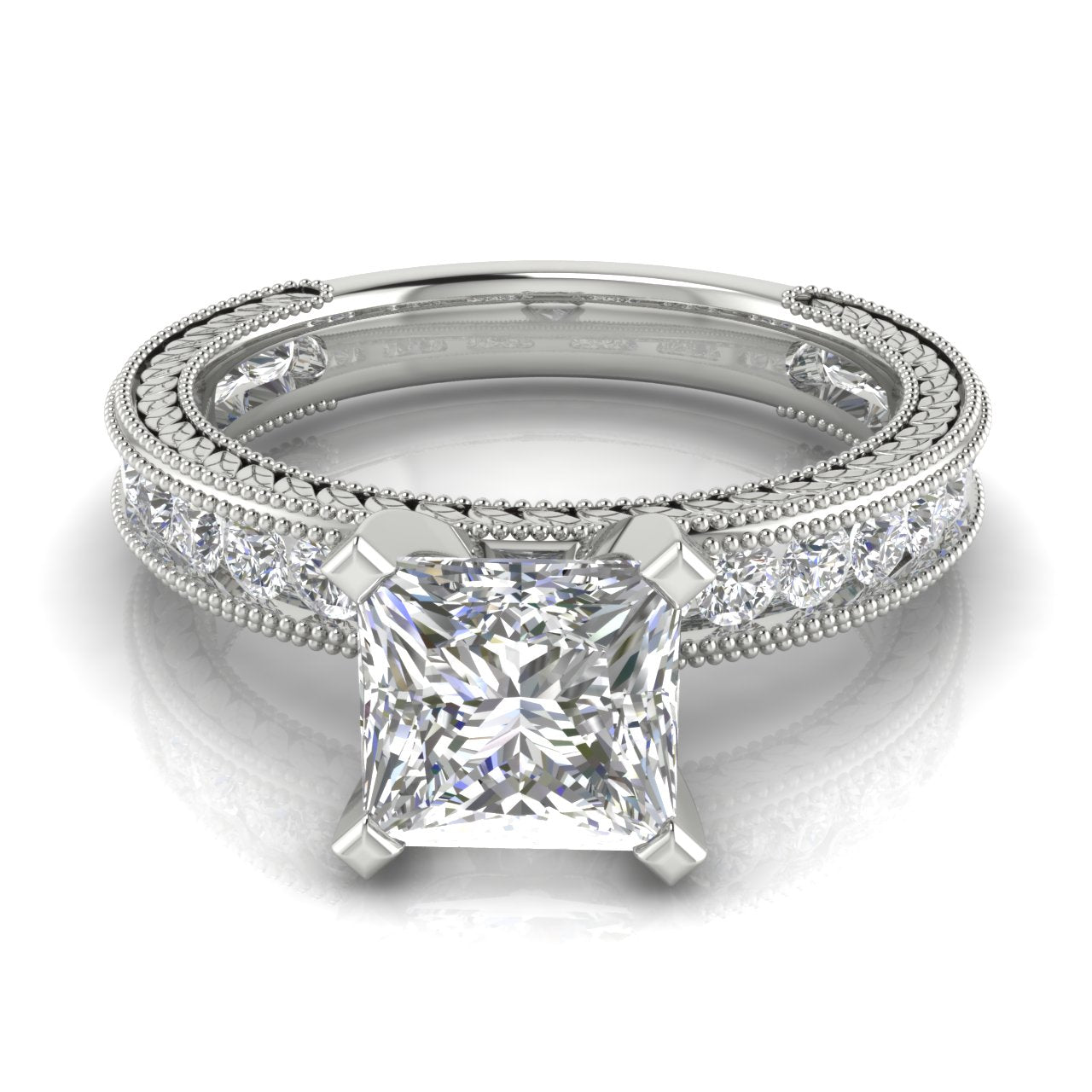 Nature Milgrain Princess Cut Lab Diamond Engagement Ring