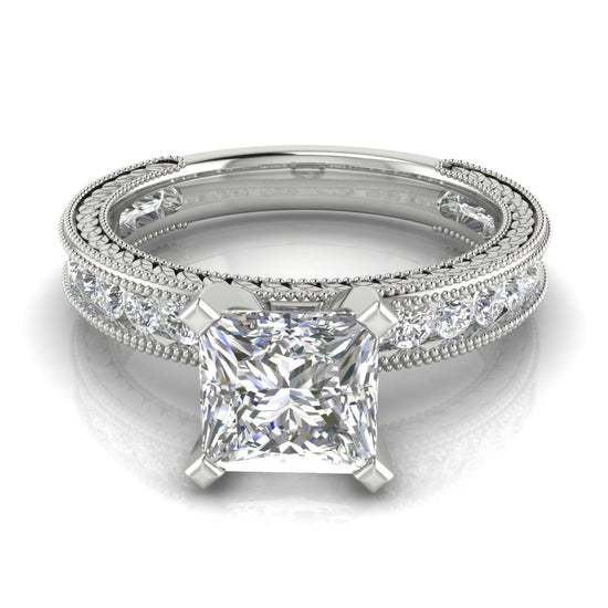 Nature Milgrain Princess Cut Moissanite Engagement Ring