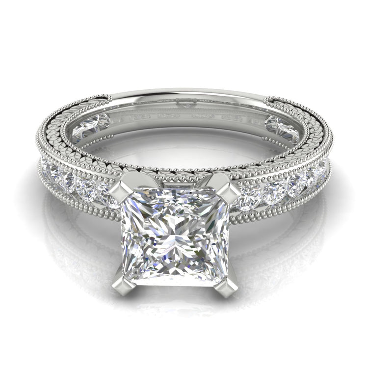 Nature Milgrain Princess Cut  Engagement Ring | Moissanite | Lab Grown Diamond