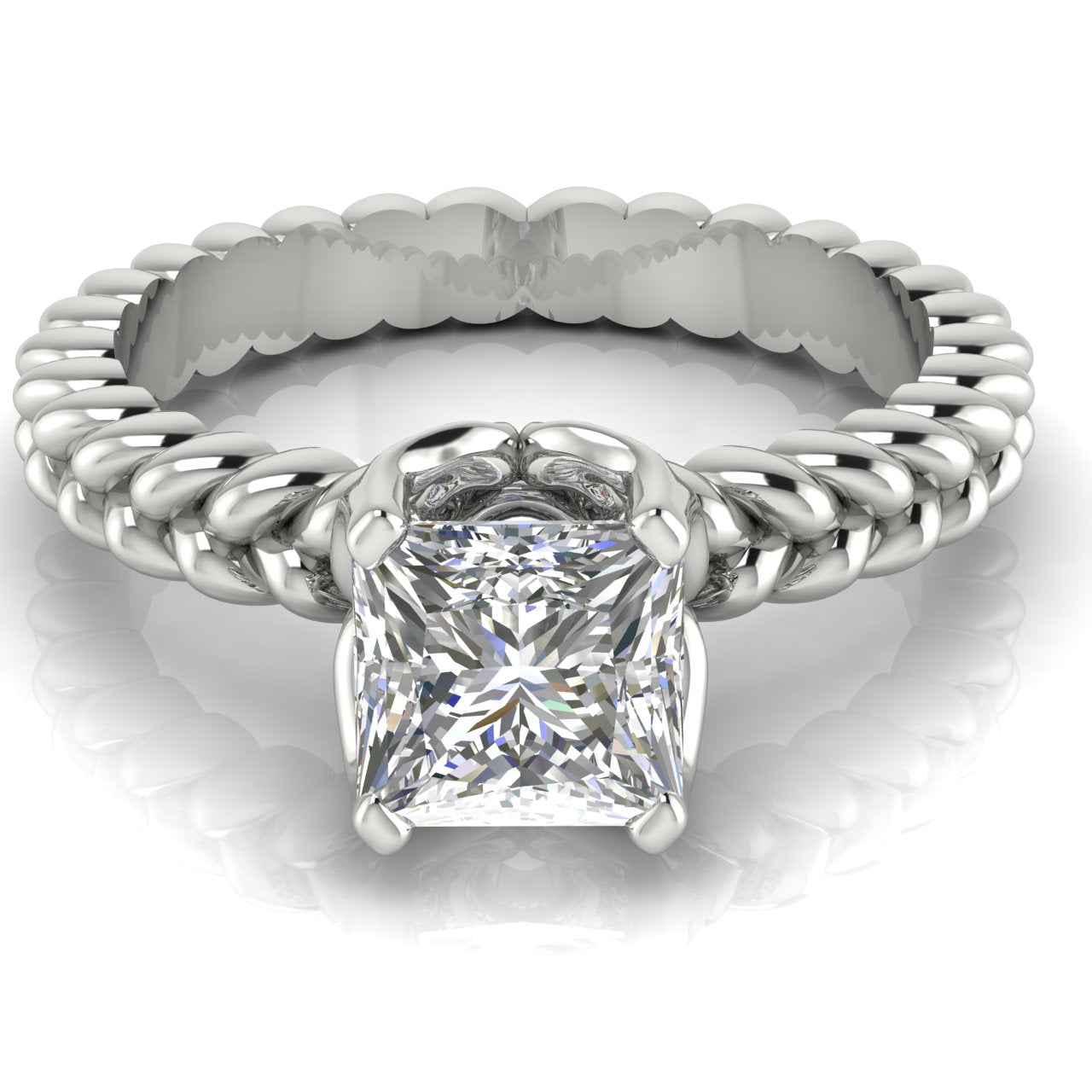 Rope Band Princess Cut Moissanite Engagement Ring