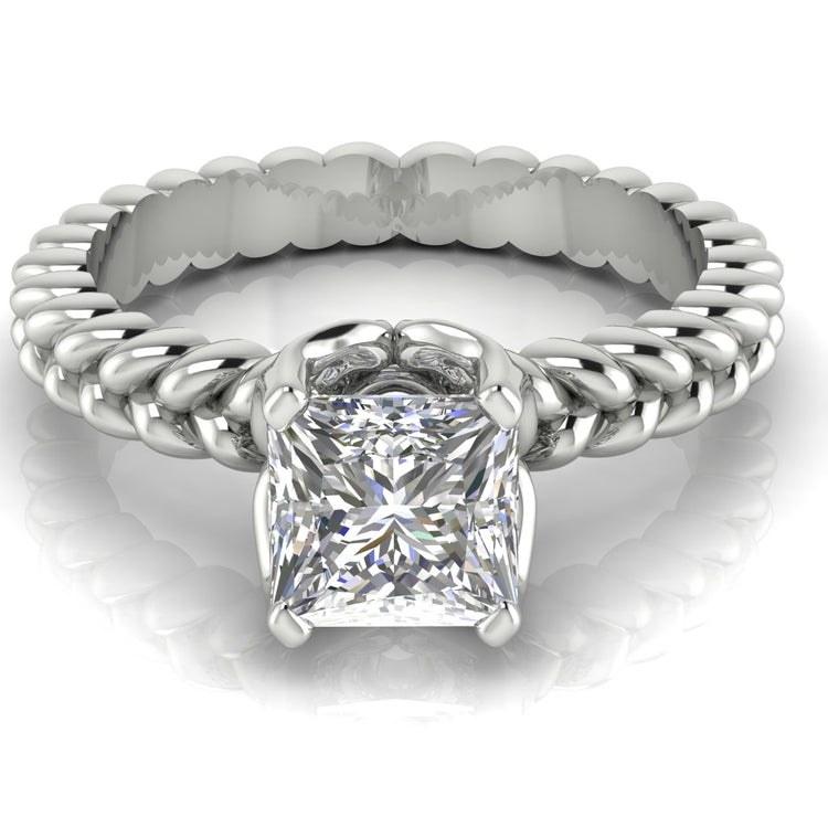 Rope Band Princess Cut  Engagement Ring | Moissanite | Lab Grown Diamond