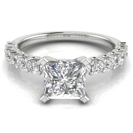 U Prong Pave Princess Cut Lab Diamond Engagement Ring