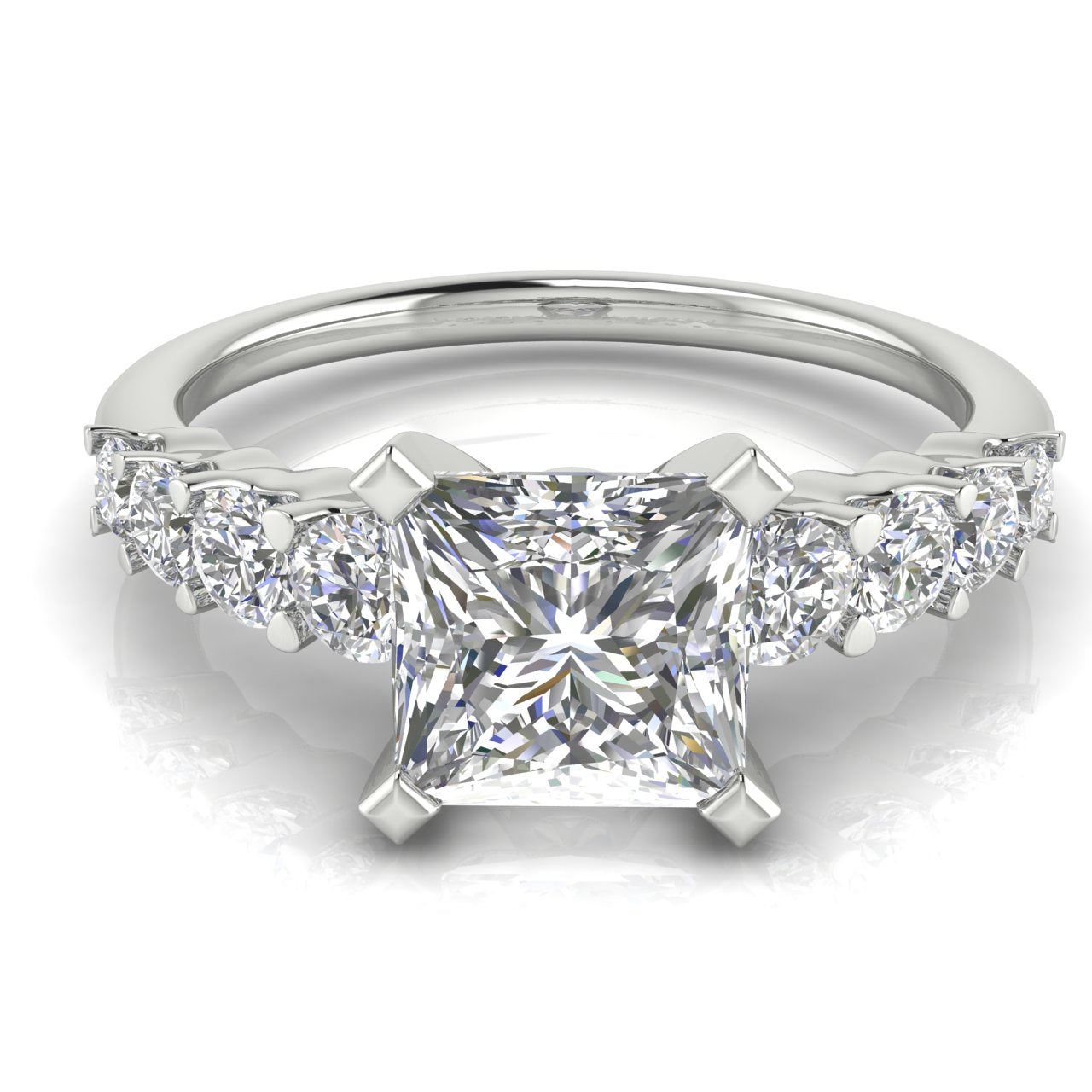 Graduated Pave Princess Cut Moissanite Engagement Ring