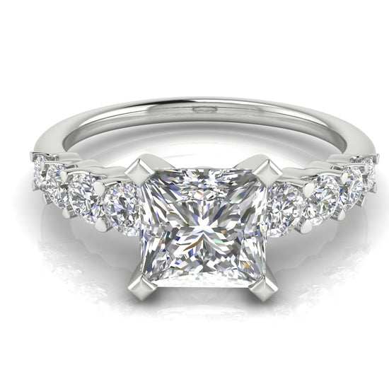 Graduated Pave Princess Cut Lab Diamond Engagement Ring