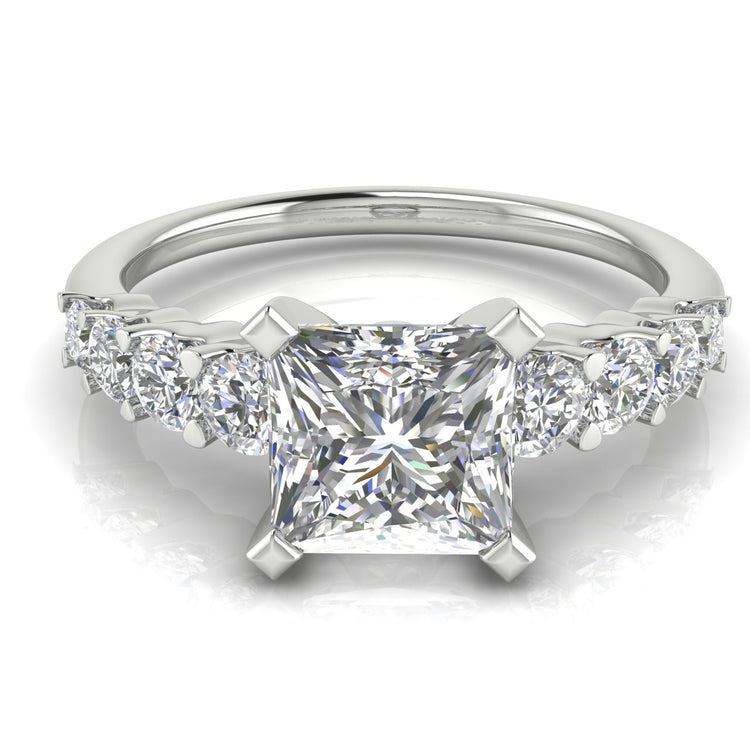 Graduated Pave Princess Cut  Engagement Ring | Moissanite | Lab Grown Diamond