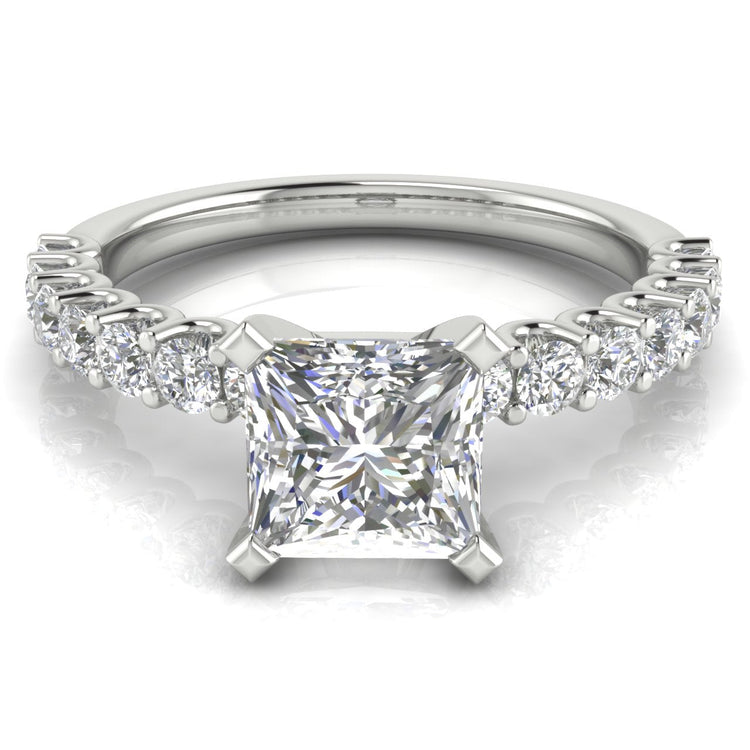 U Prong Pave Princess Cut  Engagement Ring | Moissanite | Lab Grown Diamond