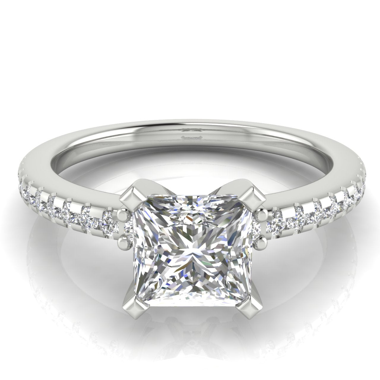 Floating Shoulder Princess Cut Moissanite Engagement Ring