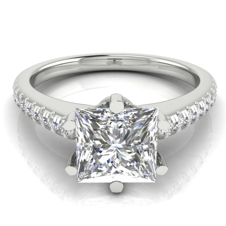 French Pave Princess Cut  Engagement Ring | Moissanite | Lab Grown Diamond