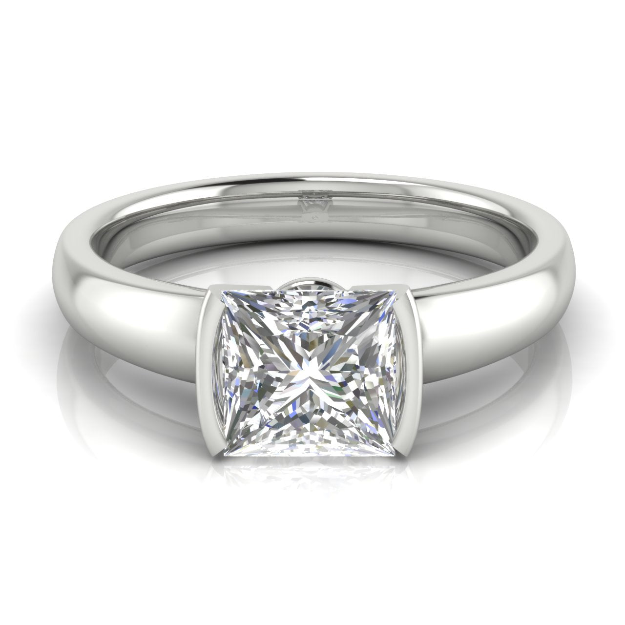 Half Bazel Floating Princess Cut Moissanite Engagement Ring