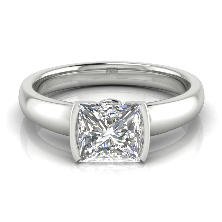 Half Bazel Floating Princess Cut  Engagement Ring | Moissanite | Lab Grown Diamond