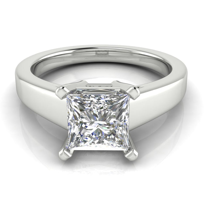 Wide Band Cathedral Princess Cut Lab Diamond Engagement Ring