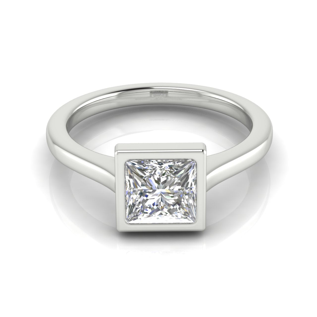 Floating Bezel Princess Cut Moissanite Engagement Ring