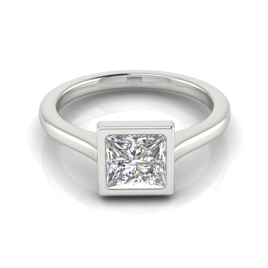 Floating Bezel Princess Cut Moissanite Engagement Ring