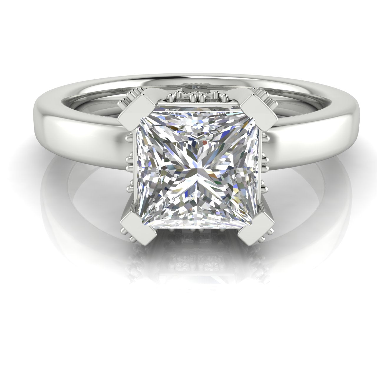 Architectural Pave Princess Cut Moissanite Engagement Ring