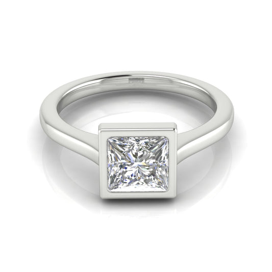 Bezel Set Princess Cut Lab Diamond Engagement Ring