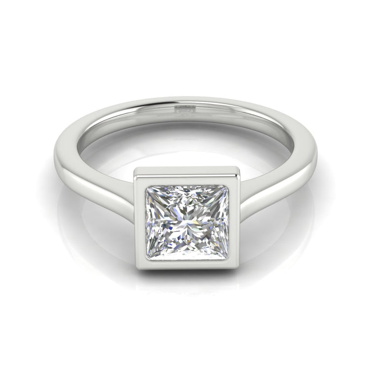 Bezel Set Princess Cut Lab Diamond Engagement Ring 