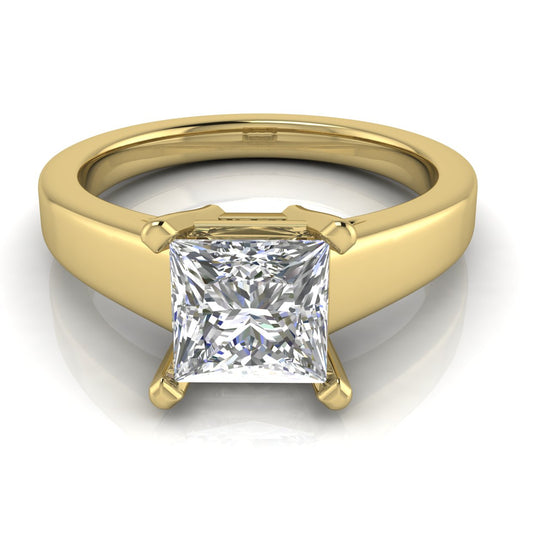 Wide Band Cathedral Princess Cut Lab Diamond Engagement Ring