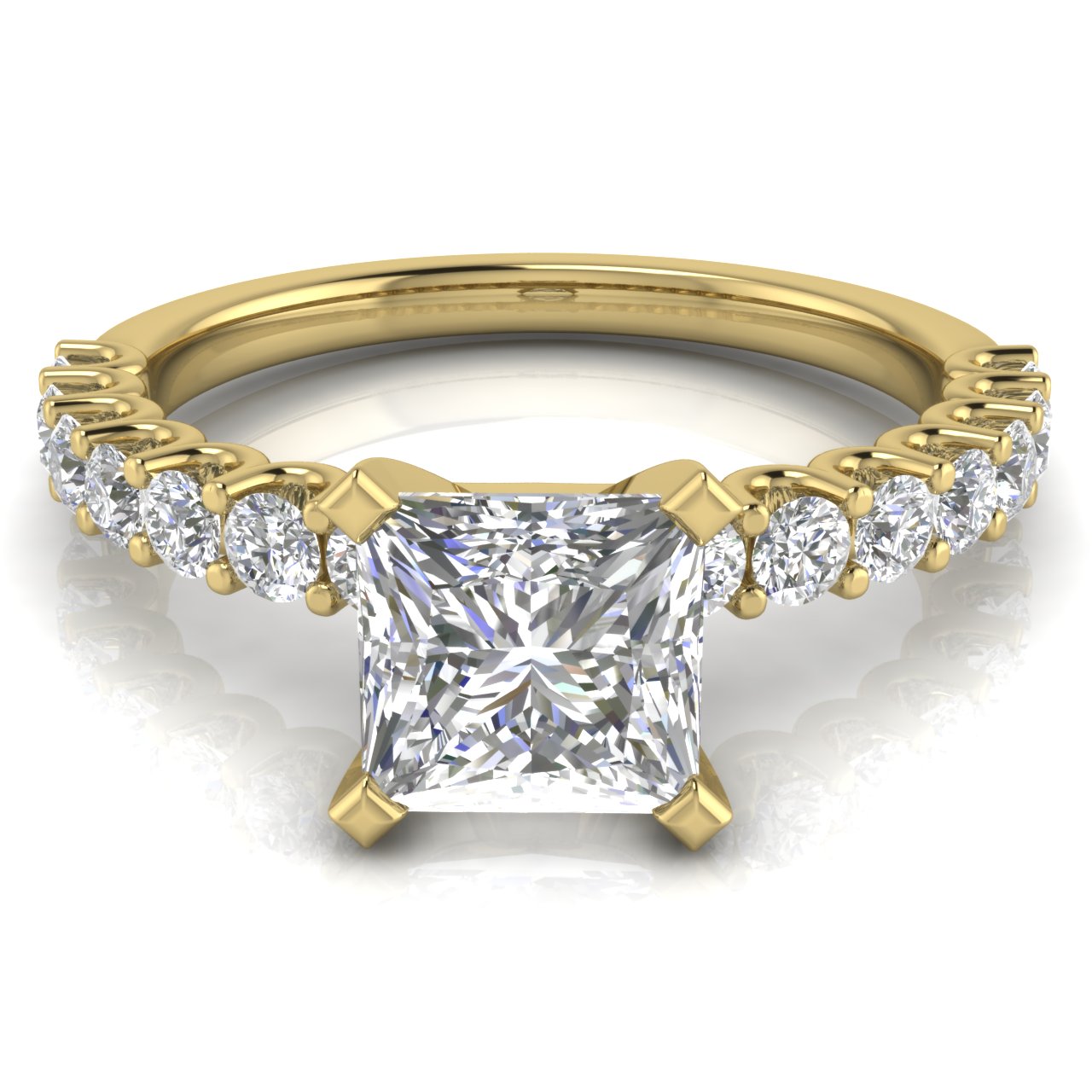 U Prong Pave Princess Cut Lab Diamond Engagement Ring