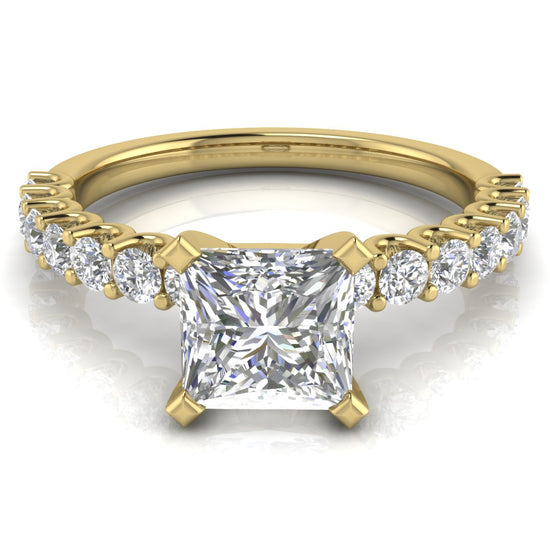 U Prong Pave Princess Cut Lab Diamond Engagement Ring