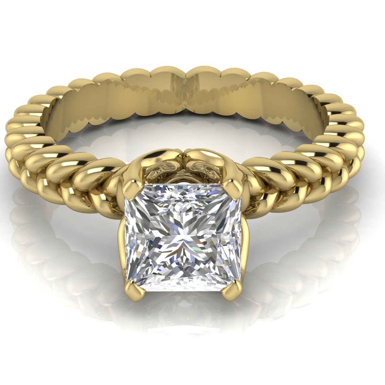 Rope Band Princess Cut Lab Diamond Engagement Ring