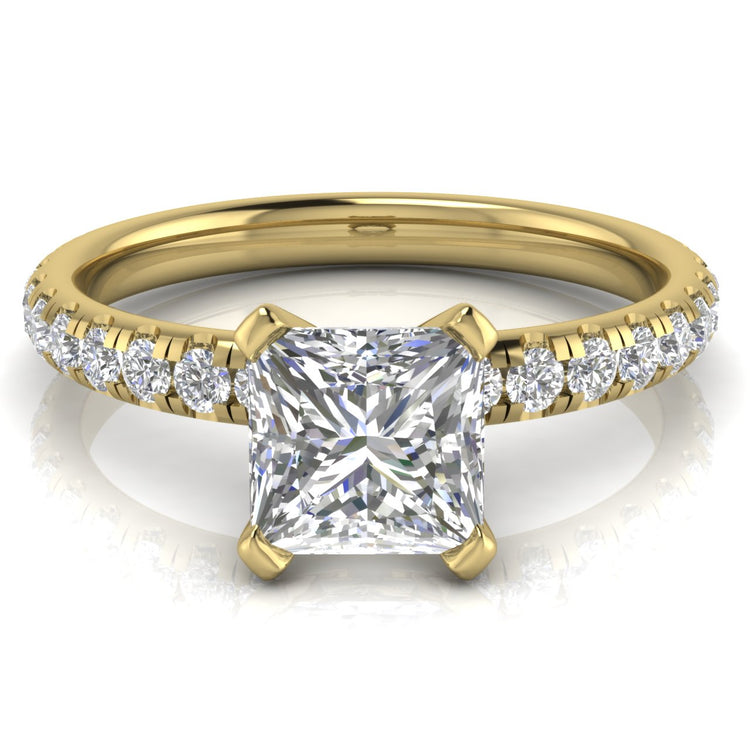 Classic Pave Princess Cut Moissanite Engagement Ring