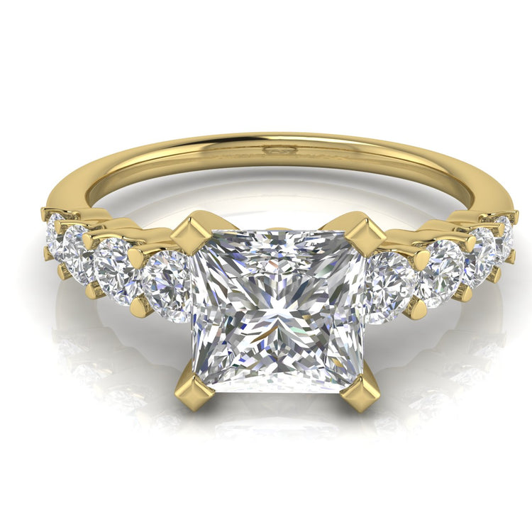 Graduated Pave Princess Cut Lab Diamond Engagement Ring