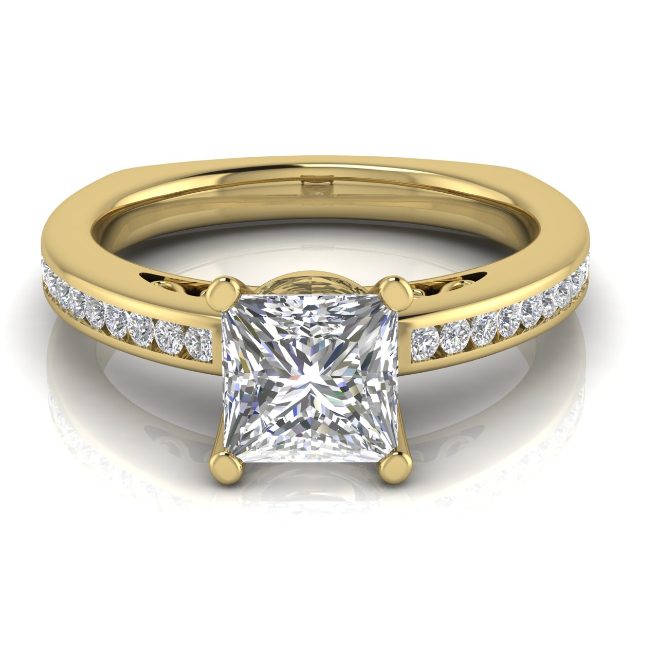 Euro Channel Set Princess Cut Moissanite Engagement Ring