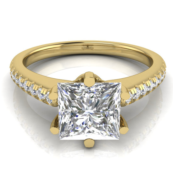 French Pave Princess Cut Lab Diamond Engagement Ring