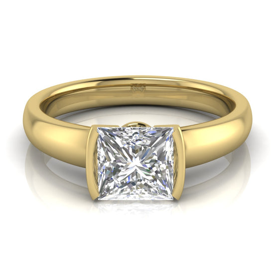 Half Bazel Floating Princess Cut Moissanite Engagement Ring