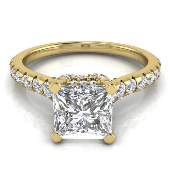 Bridge Pave Princess Cut Lab Diamond Engagement Ring