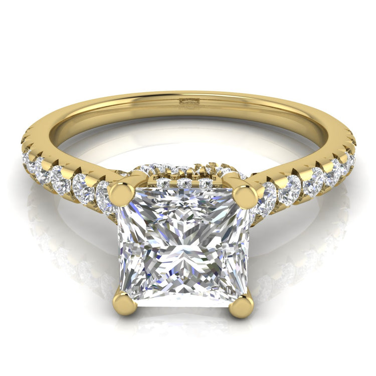 Bridge Pave Princess Cut Lab Diamond Engagement Ring