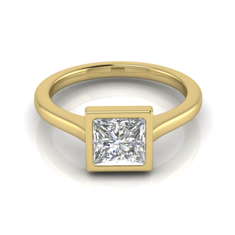 Floating Bezel Princess Cut Moissanite Engagement Ring