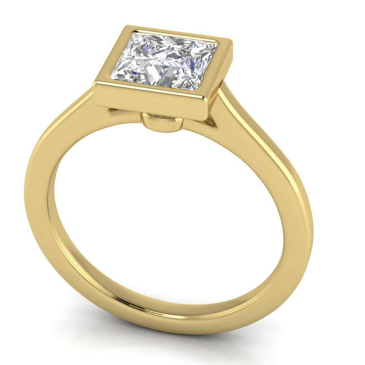 Floating Bezel Princess Cut Moissanite Engagement Ring