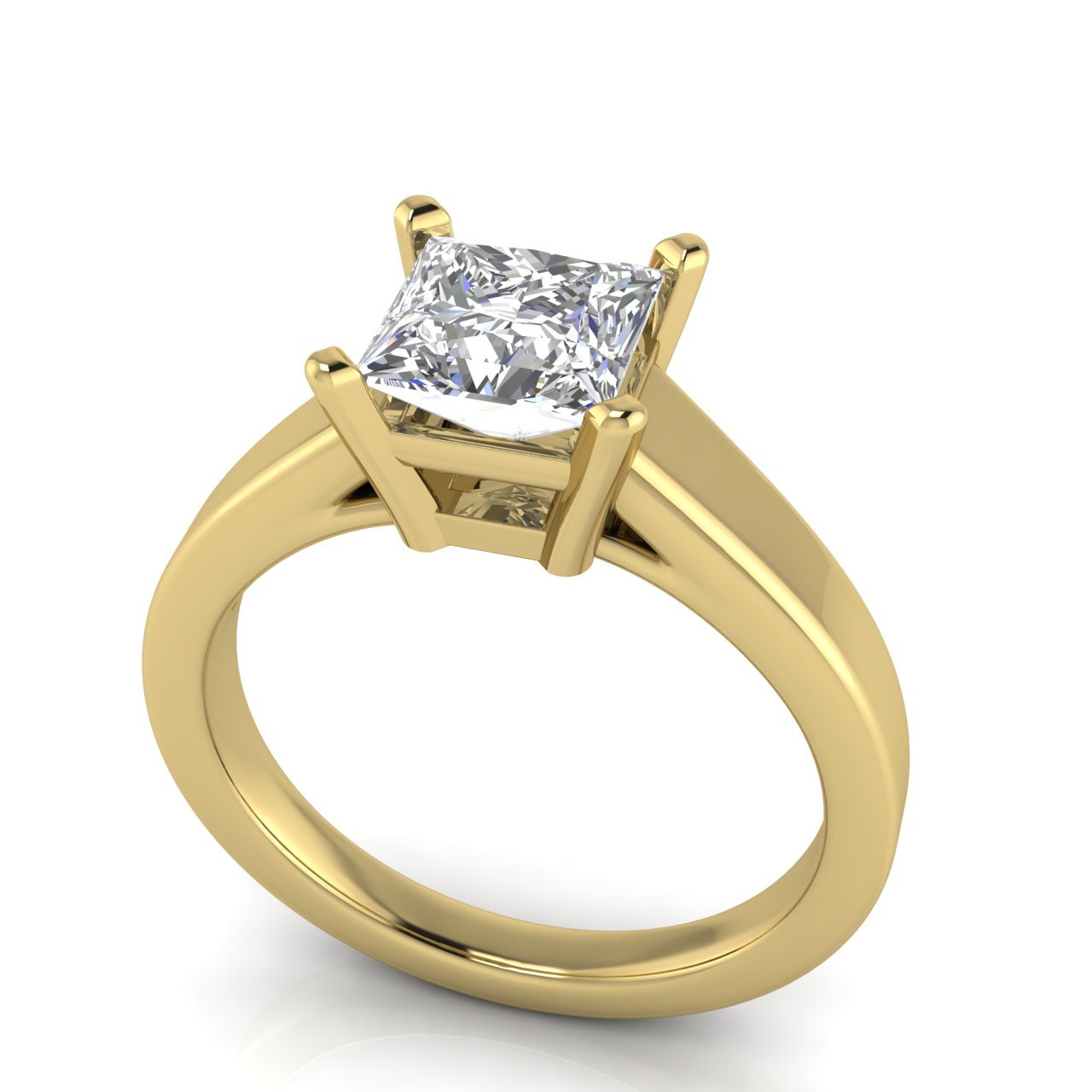 Wide Band Cathedral Princess Cut Lab Diamond Engagement Ring